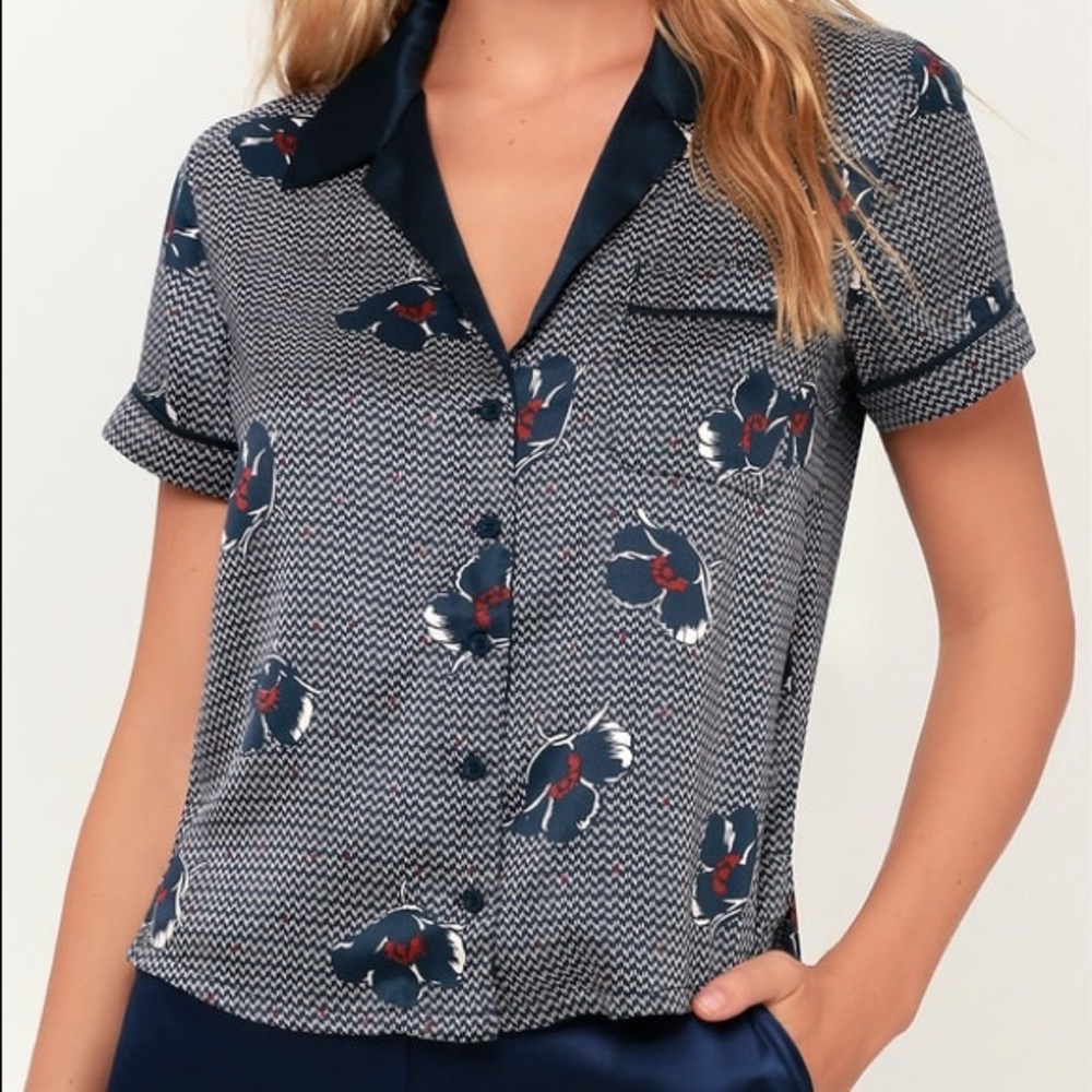 RVCA blue satin button-up tee